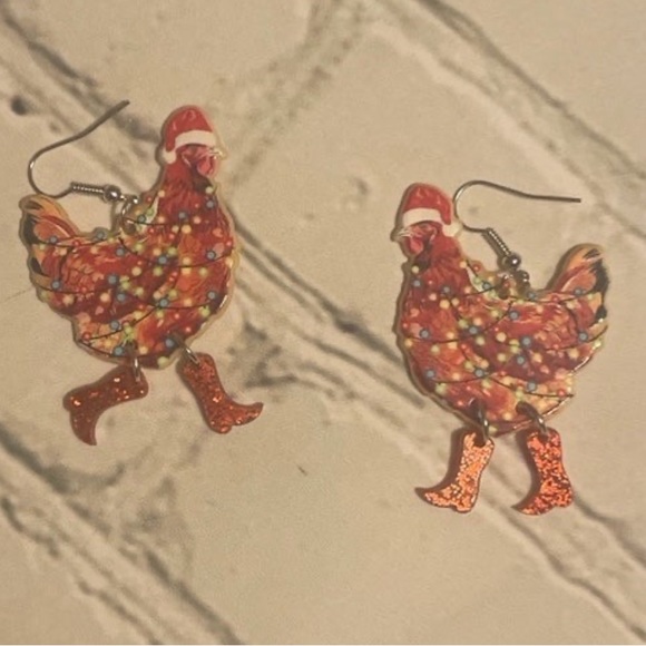 Sparkly Chicken Christmas Earrings Christmas Lights - Picture 2 of 2